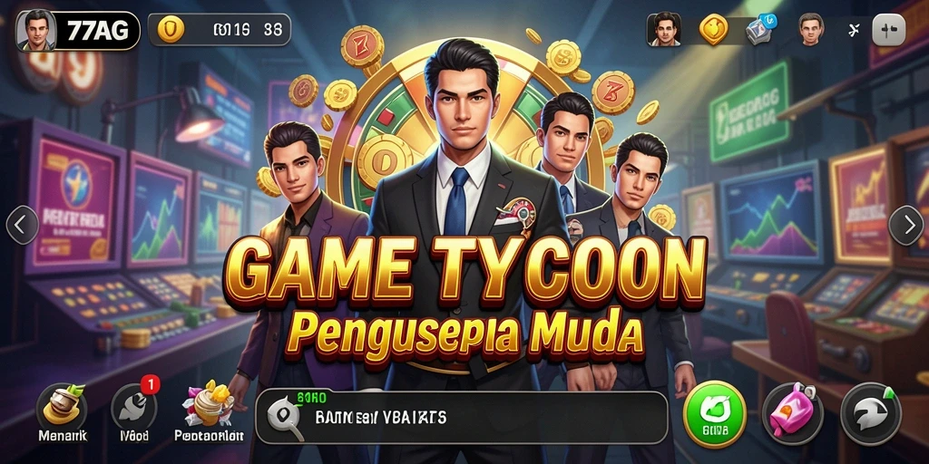 Tangkapan layar utama menampilkan gameplay Tycoon yang dinamis.