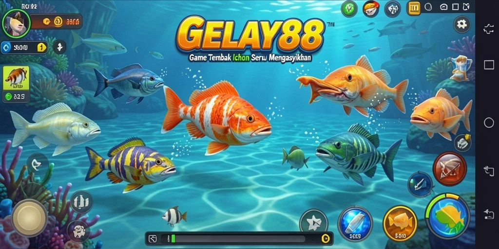 Tangkapan layar dari gameplay <strong>GELAY88</strong> menunjukkan aksi menembak ikan yang mendebarkan.