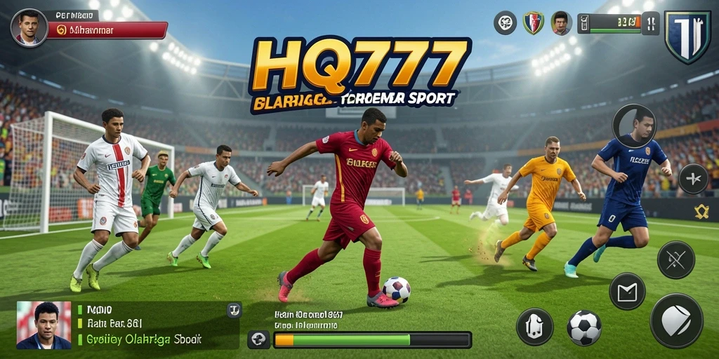 Screenshot utama HQ777 menampilkan momen gameplay mendebarkan dalam olahraga.