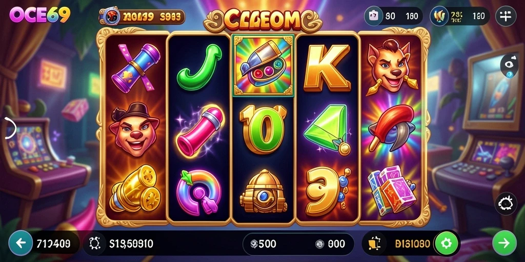 Tampilan gameplay Slot yang mengesankan dan penuh warna di OCE69.
