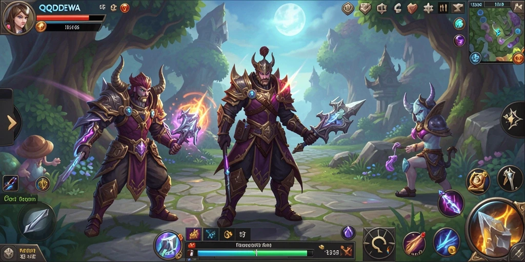 Screenshot gameplay QQDEWA menampilkan pertarungan seru dalam dunia fantasi.
