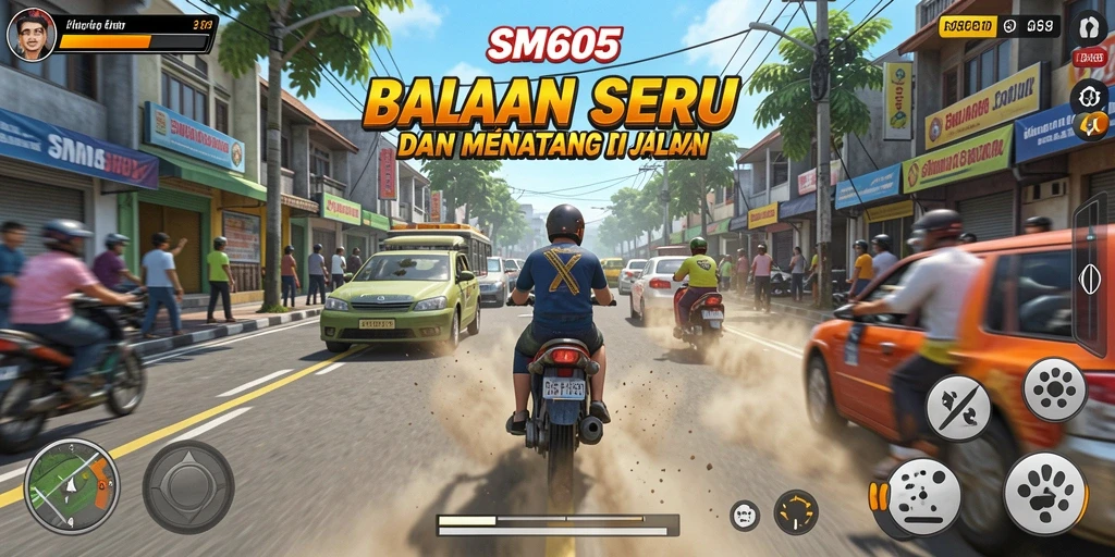 Tampilan gameplay balapan seru dan mendebarkan di SM605.