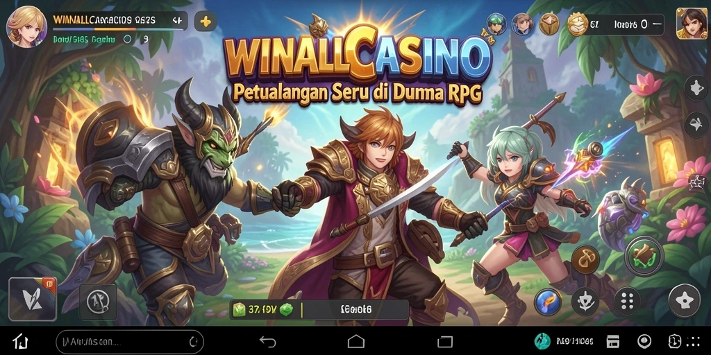 Screenshot gameplay WINALLCASINO dengan karakter dan aksi RPG yang dinamis.